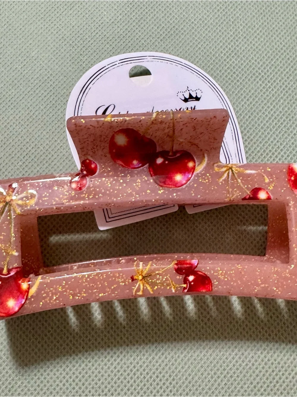 Cherry Glitter Hair Clip - Gold/Red 6 pack